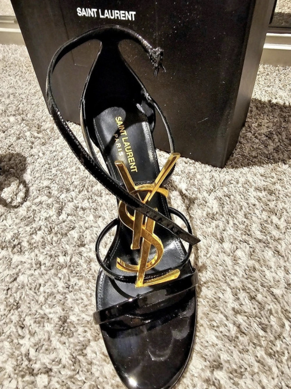 Saint Laurent Opyum Patent Sandals with YSL Heel Black EU 39.5